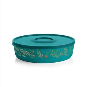 Tupperware Teal Floral Oval Container